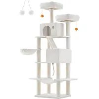 OEM Grand griffoir Rootz - Arbre à chat - Tour d'escalade - Panneaux de particules - Peluche - Sisal - 60 cm x 50 cm x 206 cm, blanc crème