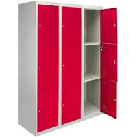 MonsterShop 3 x casiers de rangement en métal - trois portes, rouge - Flatpack