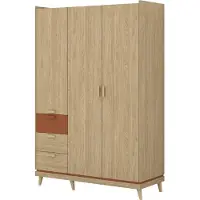 Meublorama Armoire NOKI – 3 portes chêne clair et moka – Style scandinave