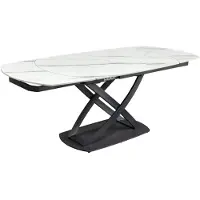 Meublorama Table ATONIA – Ovale extensible 130 à 190 cm – Plateau céramique effet marbre blanc – Pieds métal – Style moderne