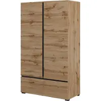 Meublorama Armoire de rangement HAVANA chêne et noir 2 portes 1 tiroir – Meuble moderne et compact pour chambre