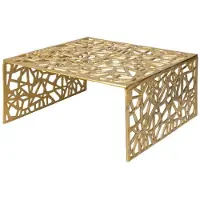 Meublorama Table basse METRIX carrée 60 cm – Table basse design en aluminium doré à motifs géométriques