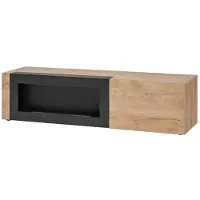 Meublorama Meuble TV DOUM – Chêne clair et noir – Avec cheminée bio-éthanol – L160 x H42 x P45 cm