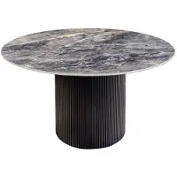 Meublorama Table de salle à manger LUMEA – Ronde 120 cm – Effet marbre gris foncé – Pied central large – Style contemporain