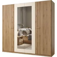 Meublorama Armoire VERTIGO – 4 portes avec miroir – 228x215 cm – Chêne sauvage et beige sable