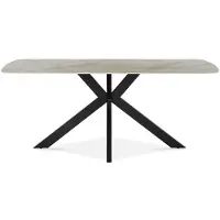 Meublorama Table à manger ARVENA – 180x90 cm – Coloris pierre marbré beige – Plateau effet pierre – Design élégant et moderne
