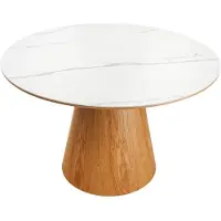 Meublorama Table de salle à manger LUMEA – Ronde 120 cm – Plateau céramique effet marbre blanc – Style contemporain