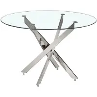 Meublorama Table à manger CRISTELIA – Ronde Ø120 cm – Plateau en verre – Pieds chromés – Design élégant et moderne