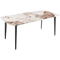 Meublorama Table de salle à manger HEXA – Céramique aspect pierre et métal noir – 160 cm – Style contemporain