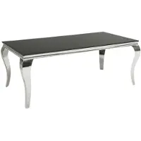 Meublorama Table de salle à manger VELENA – Acier poli et verre noir – 200 cm – Style baroque moderne