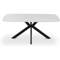 Meublorama Table ARVENA 180x90 cm – Coloris pierre grise – Table salle à manger design – Plateau effet pierre et métal