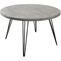 Meublorama Table SILVA – Bois de manguier gris et métal noir – 80 cm – Forme ronde – Style contemporain