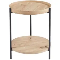 Meublorama Table basse NORWYN – Coloris chêne vieilli – Table basse ronde Ø45 cm – MDF – Design compact et original
