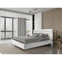 Meublorama Lit MILLIO – Ivoire – 140x200 cm – Tissu chenille bouclé – Sommier inclus – Confort hôtel 5 étoiles