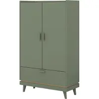 Meublorama Armoire NOKI – 2 portes + 1 tiroir vert et bois – Petite armoire style scandinave