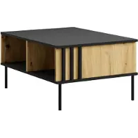 Meublorama Table basse design IZO – Noir onyx & Chêne clair – 87x43x66 cm