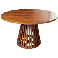 Meublorama Table de salle à manger TALMA – Ronde diamètre 140 cm – Bois massif d'acacia verni – Style rustique
