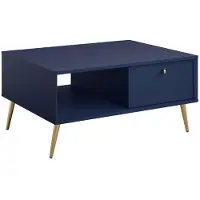 Meublorama Table basse design AZURÉA – Niche + 1 porte abattante – Bleu profond – 87x43x66 cm