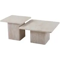 Meublorama Set 2 tables basses gigogne EDEN – Travertin beige – H52/42 x L80/60 x P80/60 cm – Style moderne