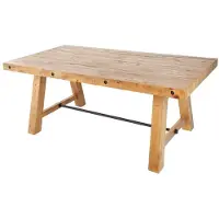 Meublorama Table de salle à manger RANCHO 165 cm – Plateau en bois de pin recyclé verni – Style rustique et chaleureux