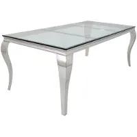Meublorama Table de salle à manger VELENA – Rectangulaire 200 cm – Verre trempé et acier argenté – Style baroque chic