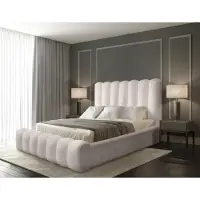 Meublorama Lit coffre BADJA – Tissu bouclé Ivoire rosé – 160x200 cm – Sommier relevable – Design haut de gamme