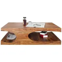 Meublorama Table basse NOMA 118 cm en bois de sheesham – Table basse design en bois massif avec niches