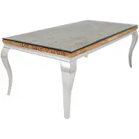 Meublorama Table de salle à manger VELENA – Rectangulaire 200 cm – Bois de teck, verre et acier argenté – Style baroque chic