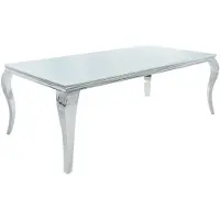 Meublorama Table de salle à manger VELENA – Acier argenté et verre opale – 200 cm – Style baroque moderne