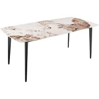 Meublorama Table de salle à manger HEXA – Céramique aspect pierre et métal noir – 180 cm – Style contemporain
