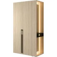 Meublorama Armoire SORIA 110 cm chêne et noir avec miroir LED et niche – 2 portes battantes