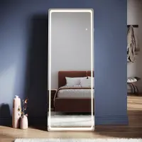 Sonni 160 x 60 x 3,5 cm blanc miroir de dressing sur pied carré avec éclairage LED et prise de courant, fixation murale
