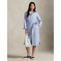 Ralph Lauren pour femme. 211928804002 Robe chemise en coton avec ceinture bleue (32), Casuel, Manche longue