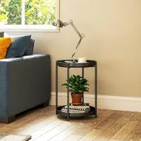 OEM Table basse ronde à 2 planches en acier noir