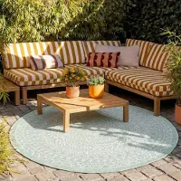 FRAAI Tapis d'extérieur rond | Summer Azteca Menthe | Ø 180cm | Vert | Rond | Tapis d'extérieur