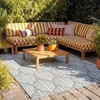 FRAAI Tapis d'extérieur - Summer Leaves Gris | 240x330 cm | Rectangulaire | Tissage plat