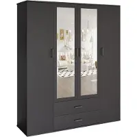 Meublorama Armoire TOM – 4 portes avec miroirs – Coloris gris anthracite – L160 cm – Design moderne et grand rangement