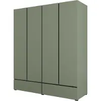 Meublorama Armoire HAVANA 180 cm – 4 portes + 2 tiroirs – Coloris vert sauge et noir – Design moderne et grande capacité