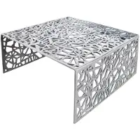 Meublorama Table basse METRIX carrée 60 cm – Table basse design en aluminium argenté à motifs géométriques