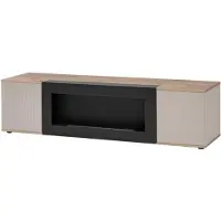 Meublorama Meuble TV ERINA avec cheminée bio-éthanol intégrée – Chêne clair et beige – 160 cm
