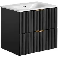 Meublorama Meuble sous vasque NOXERA 60 cm – Noir mat – Vasque encastrée + siphon