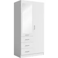 Meublorama Armoire KALISTA 101 cm blanc mat avec miroir et 3 tiroirs – 2 portes battantes