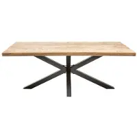 Meublorama Table de salle à manger SOLARA 180 cm – Plateau en bois massif de manguier et métal noir