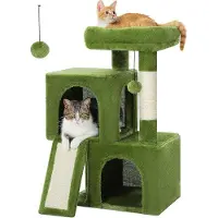 Famanu Arbre à chat de 77 cm avec deux espaces de repos et des griffoirs - Vert