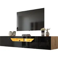 Fortuna Armoire TV suspendue avec éclairage LED - Avec porte rabattable - 180 cm Étagère murale - Noir