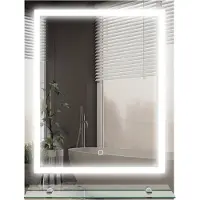 Kleankin Miroir Lumineux LED rectangulaire Miroir mural avec étagère de salle de bain 70 x 50 cm luminosité réglable anti-buée Interrupteur Tactile