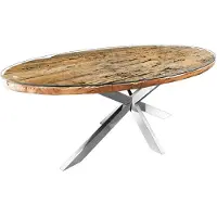 Meublorama Table RAFTA 220 cm – Plateau en teck massif, verre trempé et structure en acier chromé