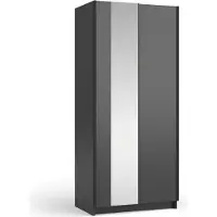 Meublorama Armoire LYSIA 80 cm noir mat – 2 portes coulissantes avec miroir