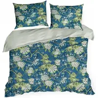 Eurofirany | Linge de lit - housse de couette - 220 x 200 cm - lot de 3 - bleu-vert - taie d'oreiller - à carreaux