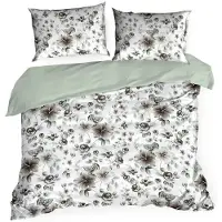 Eurofirany | Linge de lit - housse de coussin - 220 x 200 cm - Blanc Gris - Fleurs - Housse de couette - Coton